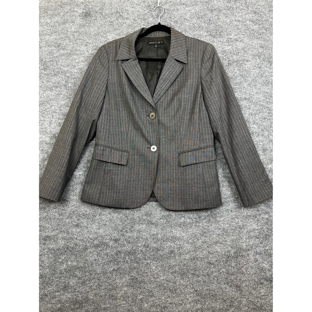 Lafayette 148 New York Blazer Jacket Gray Pinstripe Wool Blend Size 12